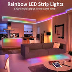 ruban led multicolore rouge vert bleu salon moderne télécommande application bluetooth