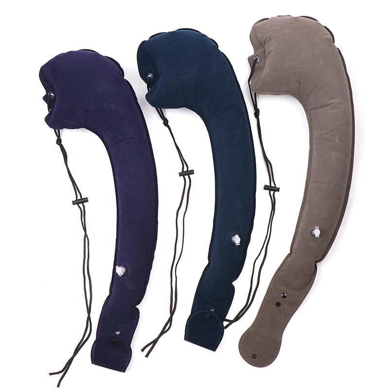 coussin voyage bleu marine gris velours confortable ergonomique cordon ajustable dimension 21cm 88cm total
