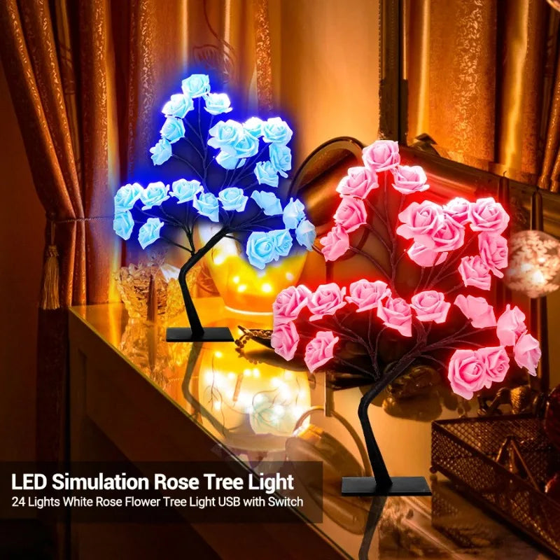lampe led arbre fleurs roses moderne décoration intérieure saint valentin base plate câble usb