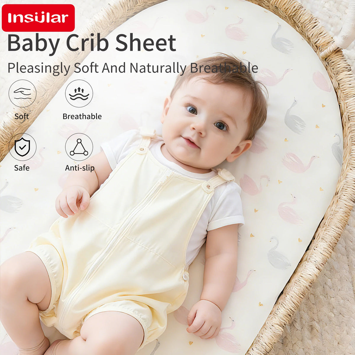 draps bébé motif cygnes coeurs doux coton blanc rose gris jaune enfantins housse élastiquée