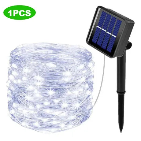 guirlande lumineuse solaire fil cuivre blanc chaud décoration jardin extérieur étanche led ambiance nuit