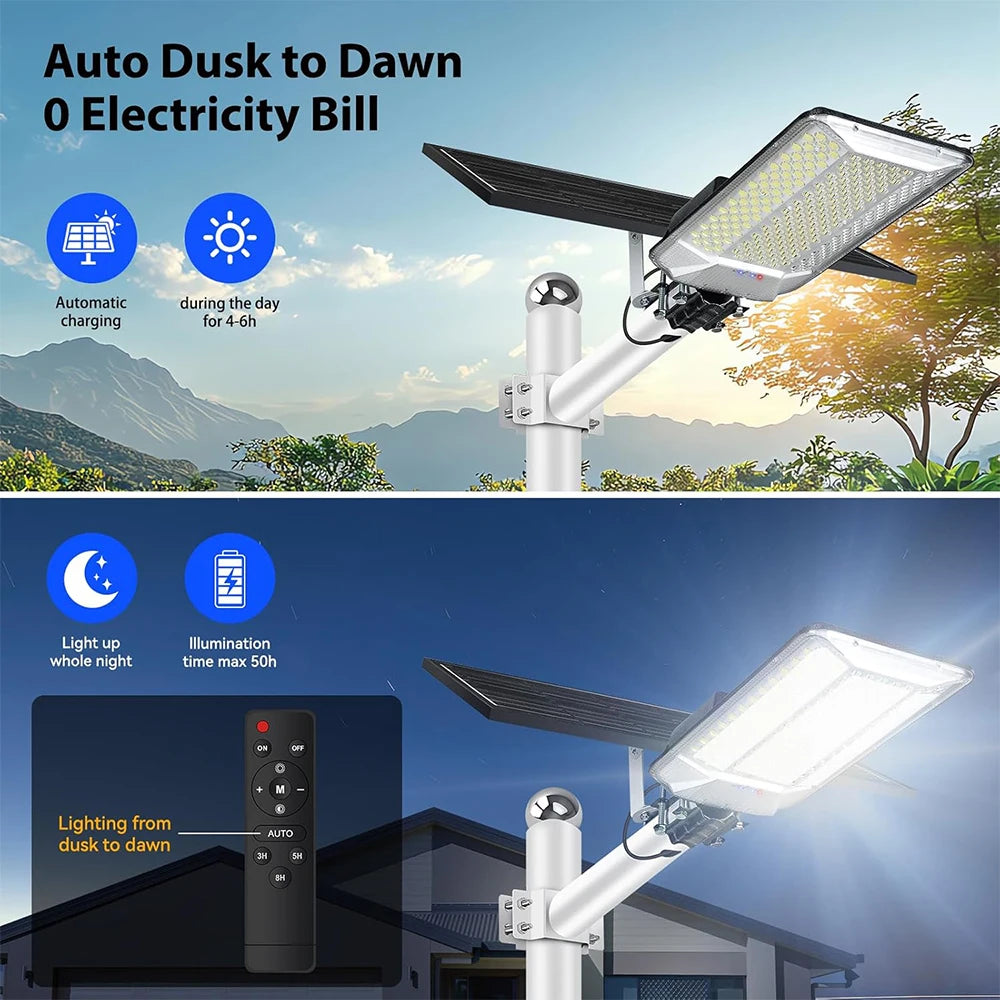 lampe solaire 1000w ip67 blanc noir panneau solaire led moderne autoallumageextérieur jardin parking