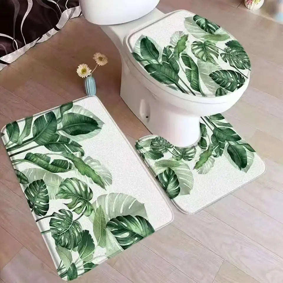 tapis toilette couvercle feuilles tropicales tapis bain sol moderne vert blanc résistant corrosion