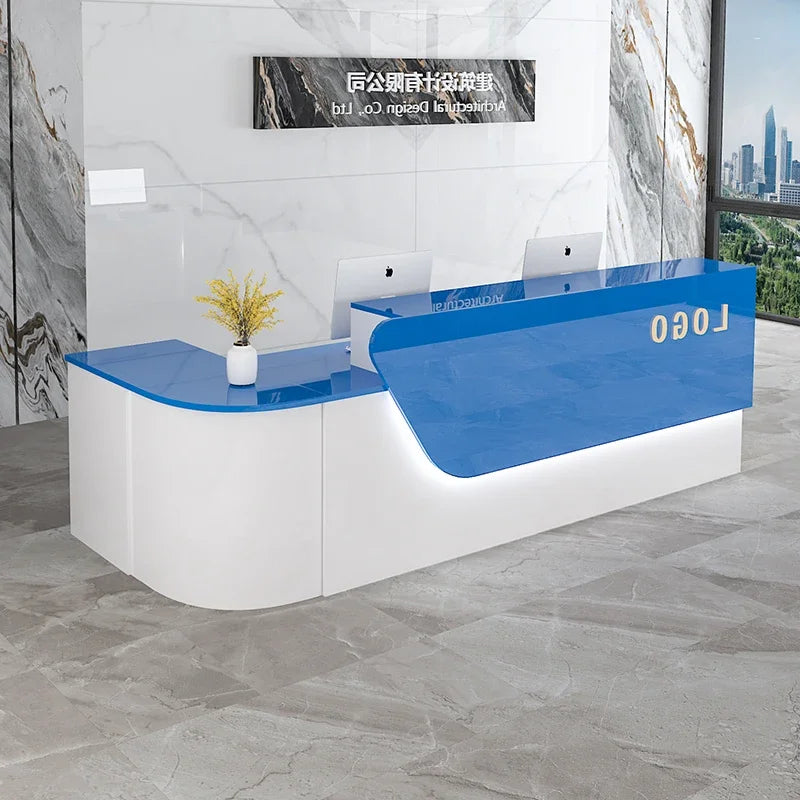 comptoir accueil moderne blanc tiroirs rangement mobilier commercial luxe minimaliste