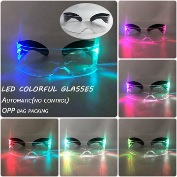 lunettes lumineuses led futuristes transparentes paillettes circuit imprimé élastique fête rave club nuit