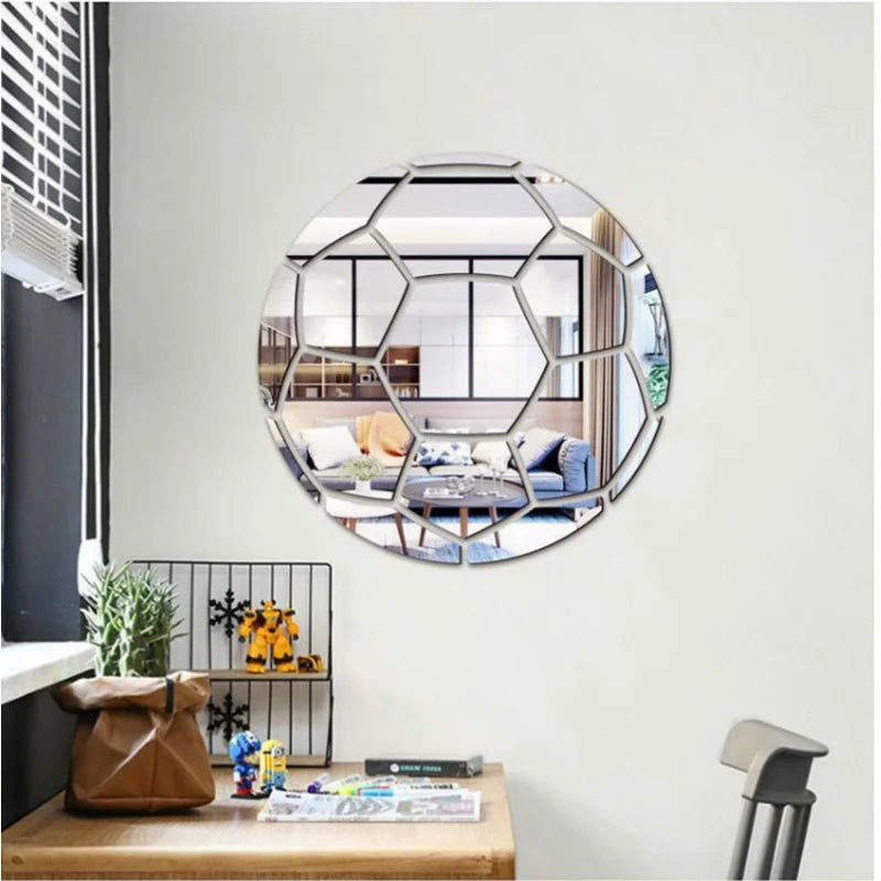 miroir mural argenté hexagonnel moderne adhésif salle bain chambre decoration