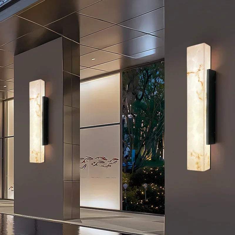 applique murale led moderne imitation marbre blanc veinures lumineuse extérieure contemporaine fixée muralisée