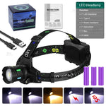 lampe frontale led rechargeable étanche ip65 noir multifonctionnelle randonnée camping course