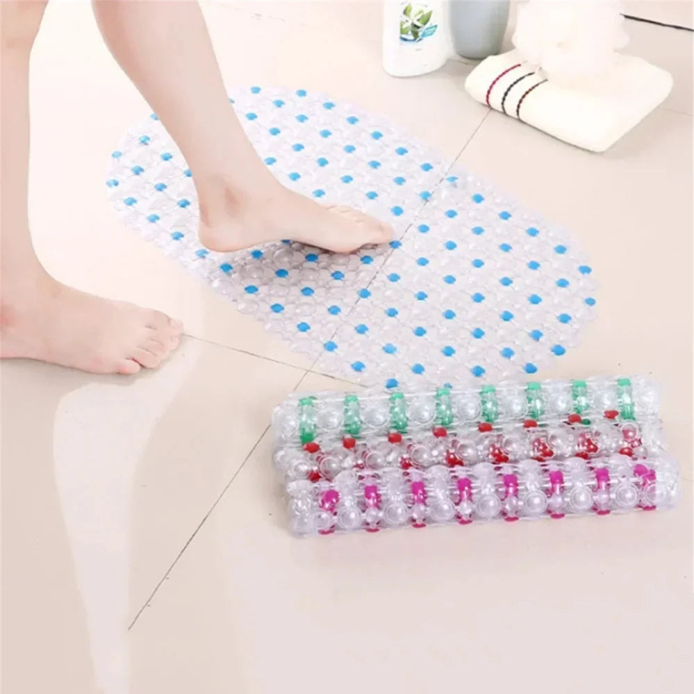tapis bain antidérapant pvc moderne transparent ventouses bleues salle bain large 67cm 375cm