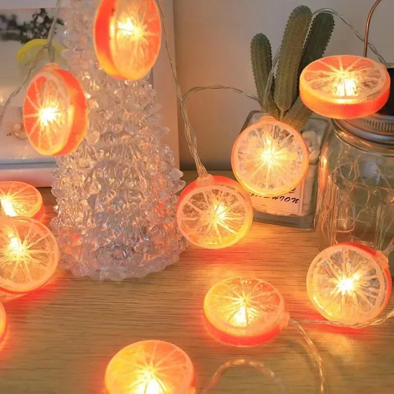 guirlande lumineuse citron orange leds rondelles fruits decoration noel vacances festive tropicale