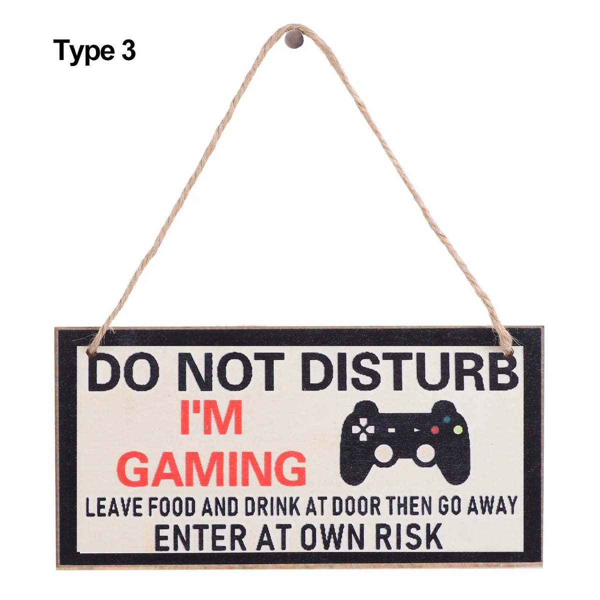 plaque décorative bois graphique texte jeu manette humoristique corde noire bleue adolescente chambre