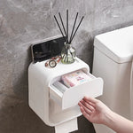 distributeur papier toilette mural adhésif moderne minimaliste blanc beige texture striée