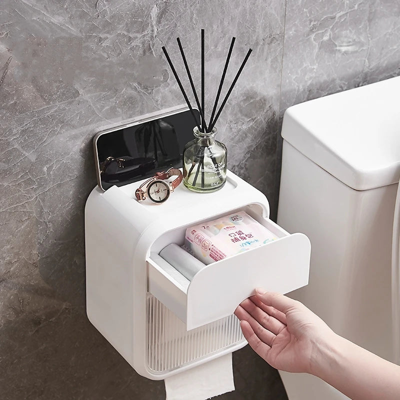 distributeur papier toilette mural adhésif moderne minimaliste blanc beige texture striée