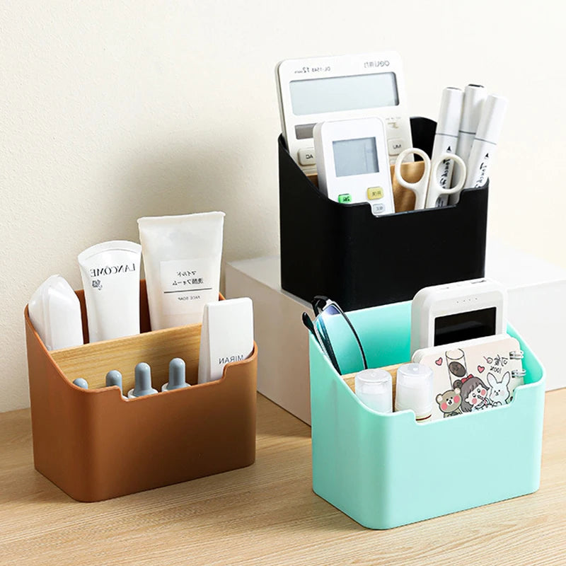boîte rangement bois naturelle moderne marron blanc vert pastel respectueux environnement étiquettes autocollantes stylos