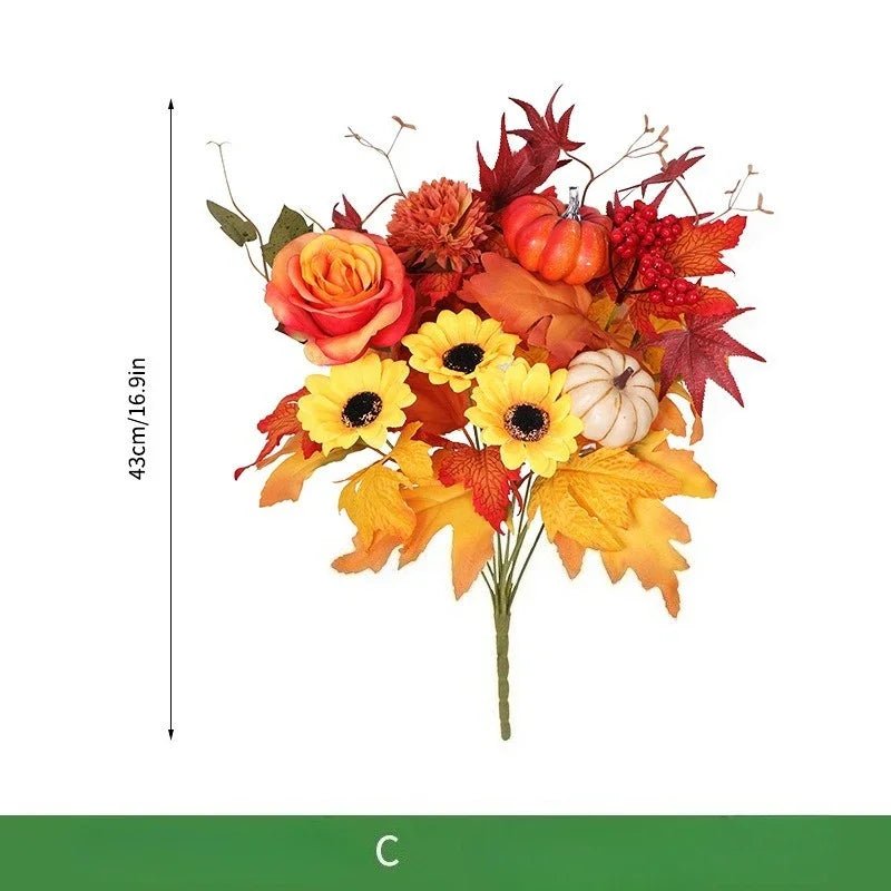 décoration intérieure bouquet fleurs artificielles automnales orange rouge vert noël halloween rustic