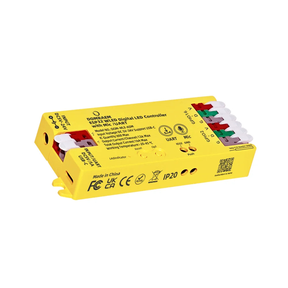 contrôleur led esp32 wled wifi noir blanc programmable addressable pixel strip rgbic ws2812