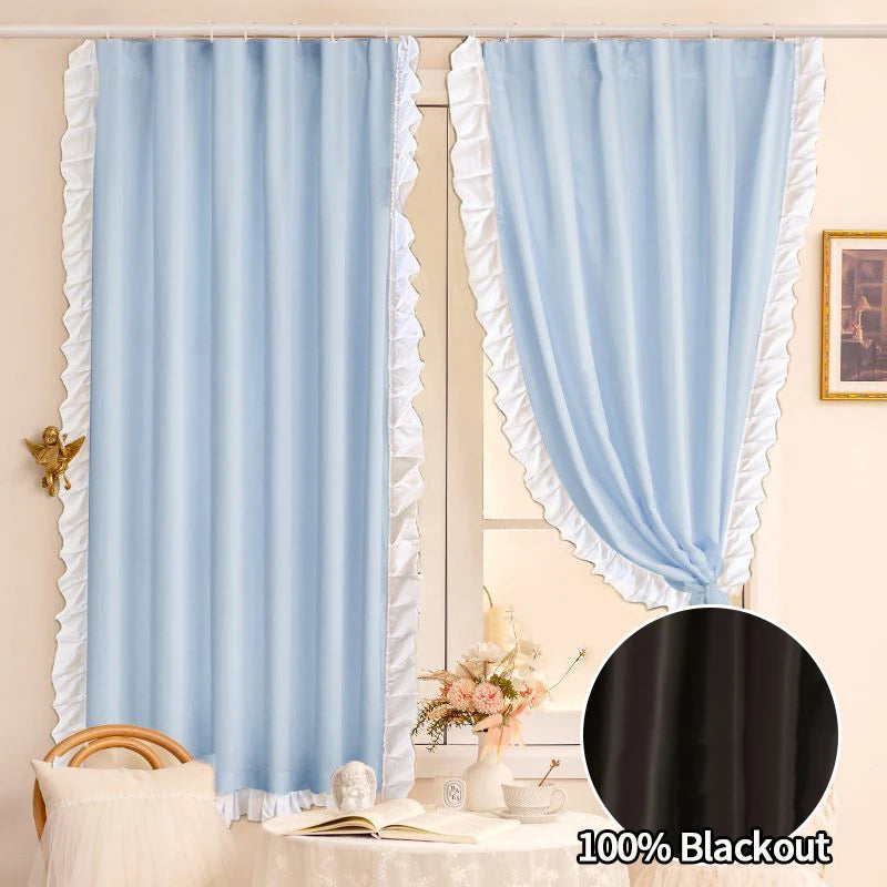rideaux vintage rose clair bleu clair beige translucides ruches blanches maison