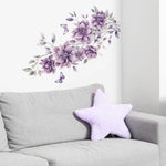 sticker mural fleurs violets papillons adhésif pvc résistant eau moderne salon chambre bain