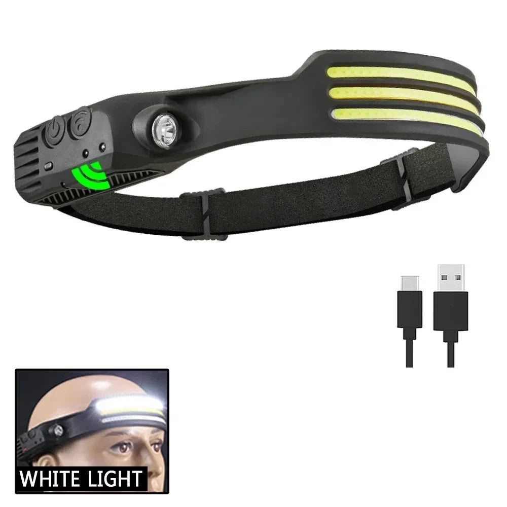 lampe frontale rechargeable usb modes lumière noire blanche rouge moderne