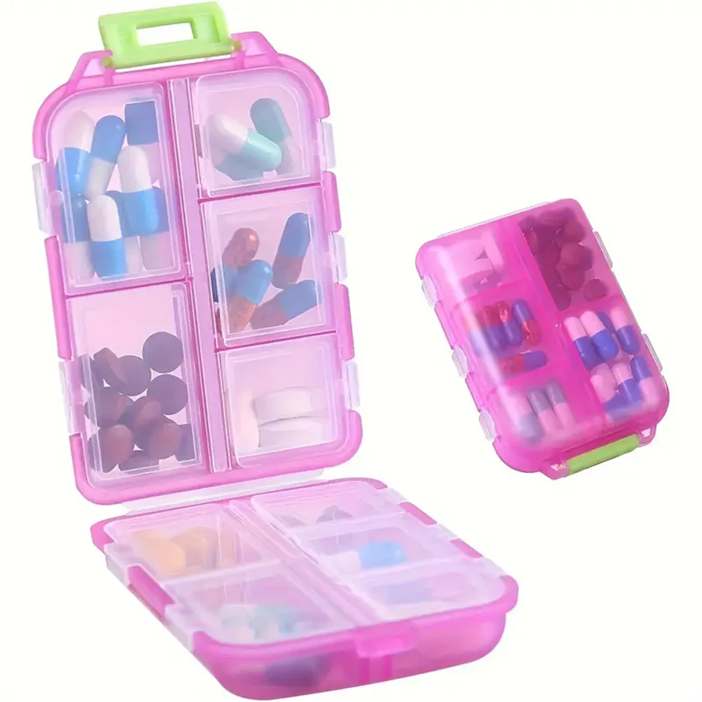boîtes pilules portables pratiques transparentes noir gris vert rose bleu violet orange jaune