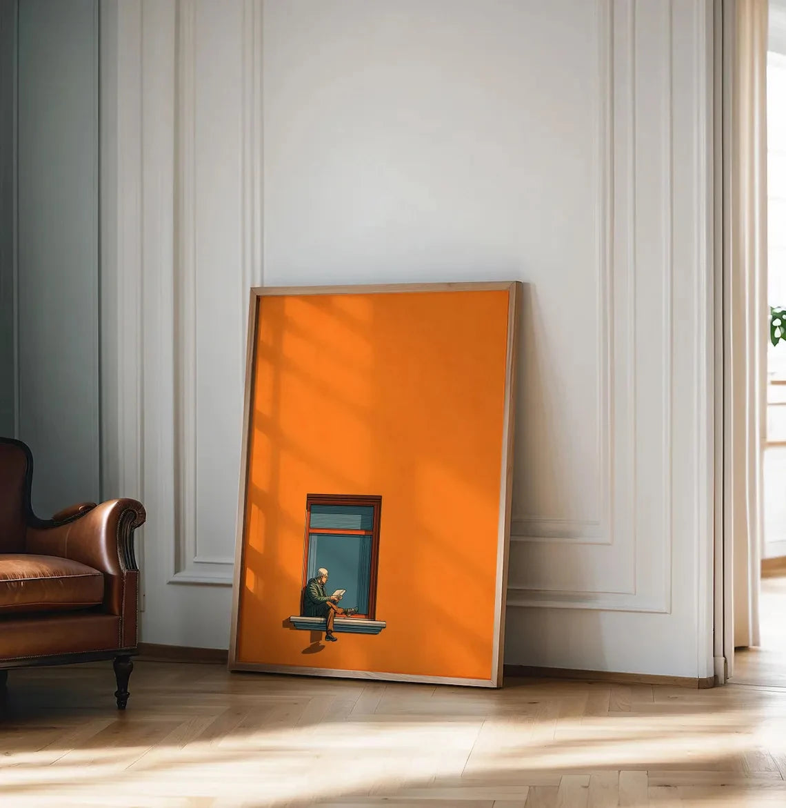 impression toile homme fenetre moderne minimaliste orange marron noir texture coton chambre décoration