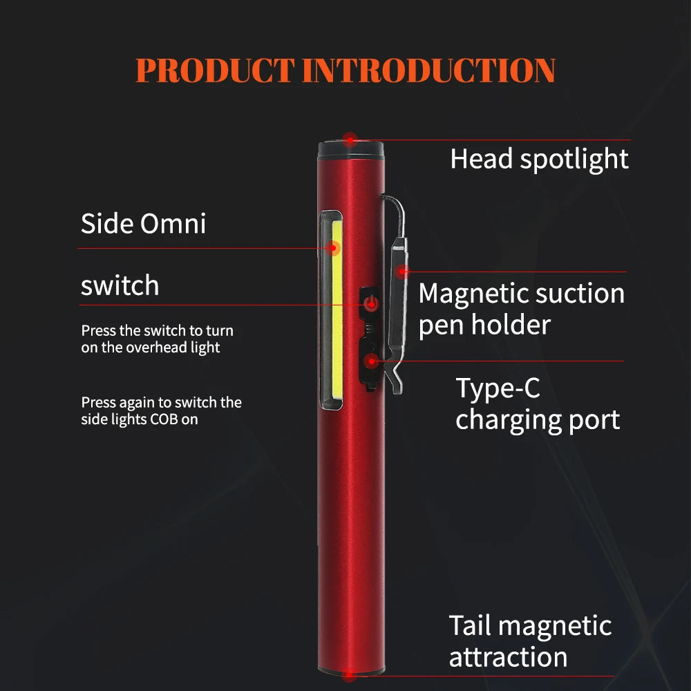 lampe torche multifonctionnelle rechargeable led spot flood uv clip aimant métallique moderne