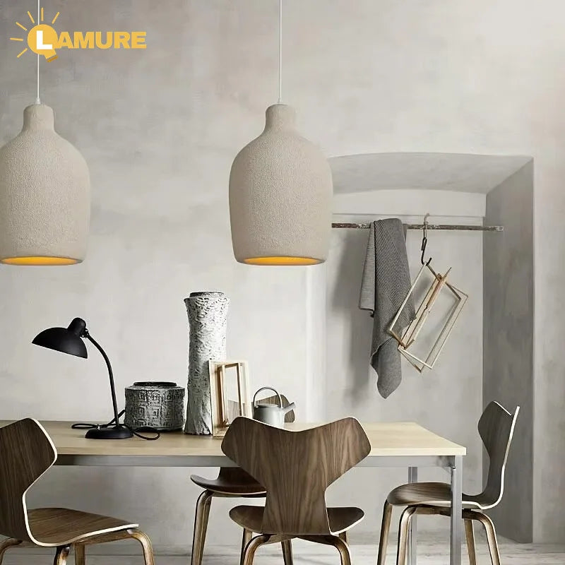 luminaire suspension moderne résine mate wabi sabi minimaliste salon chambre beige gris