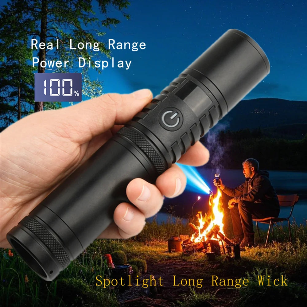 projecteur poche led rechargeable aluminium noir résistant chocs self défense zoomable