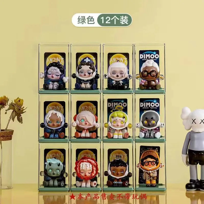 organisateur jouets transparent empilable multicolore figurines collection cartoonesque boîtes d'exposition acrylic modernes cartes d’identité