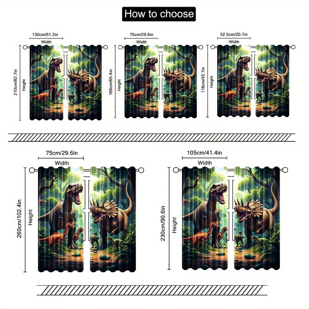 rideau imprimé dinosaures forêt moderne noir vert beige orange jaune pièces