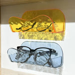 support rangement mural étuis lunettes jaune bleu translucides marbré moderne adhésif lunettes noires plastique