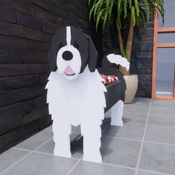 cache pot chien forme cartoon blanc beige marron noir rose vert détails visage plante