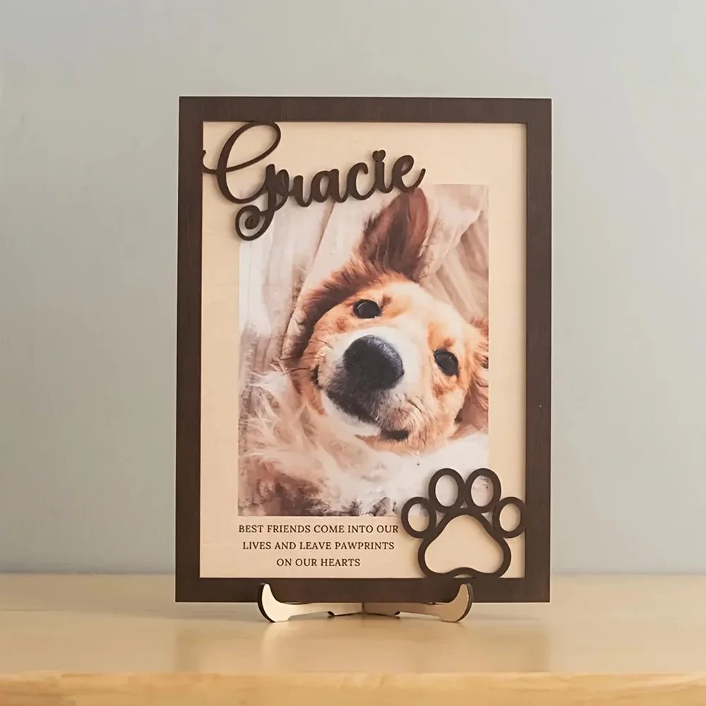 cadre photo personnalisable bois chien chat texte relief support bois occasion fête anniversaire mariage