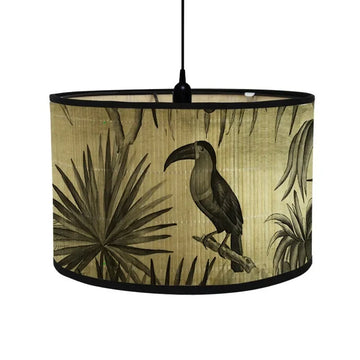 lampe table moderne vintage abat jour bambou motif oiseaux fleurs décor maison