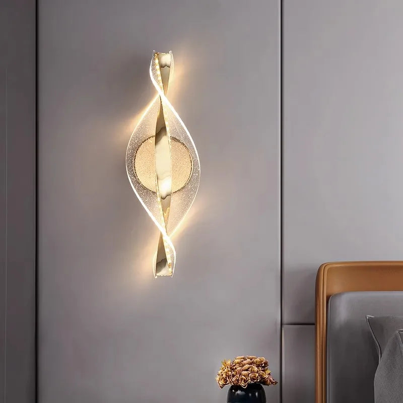 applique murale led moderne or brillante élégante chambre cuisine ondulé éclairage ambiant fixée mur