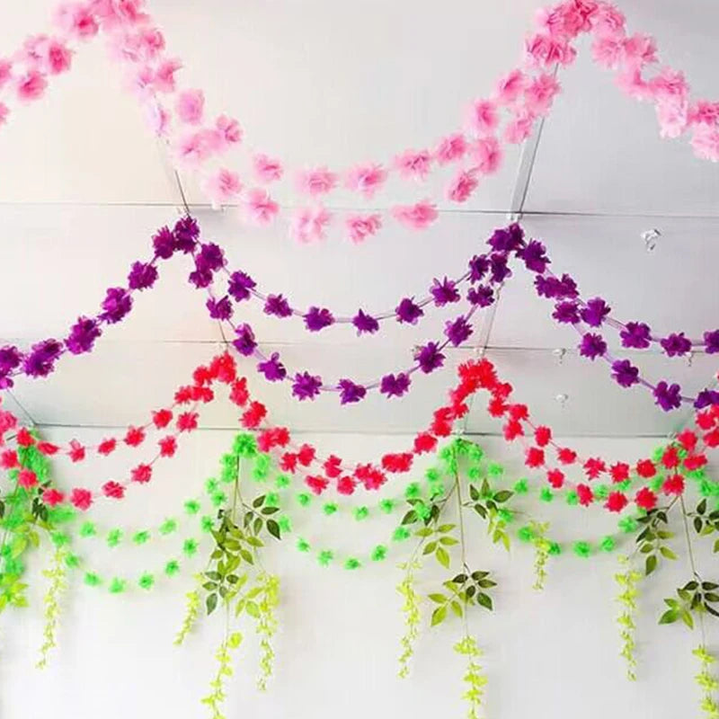guirlande fleurs artificielles tissu polyester blanc rose bleu vert rouge noir modernes