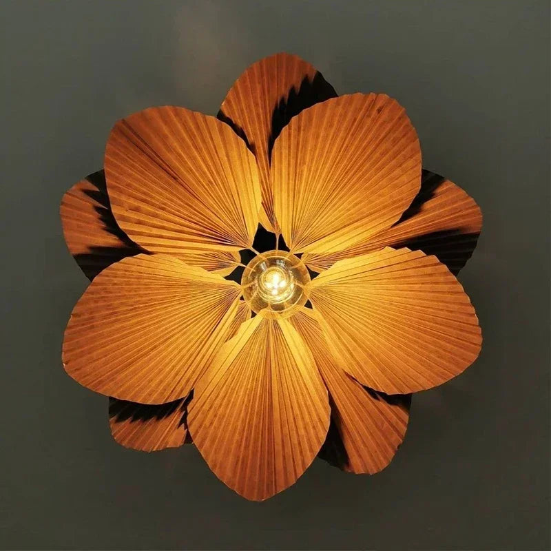 lampe suspendue moderne feuilles plissées marron clair salon chambre lumière blanc neutre chaleureuse