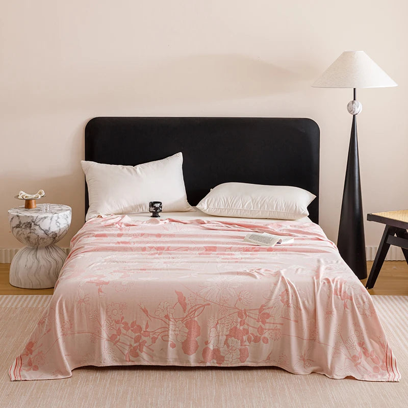couverture fibre bambou motif floral deux oreillers canapé lit maison