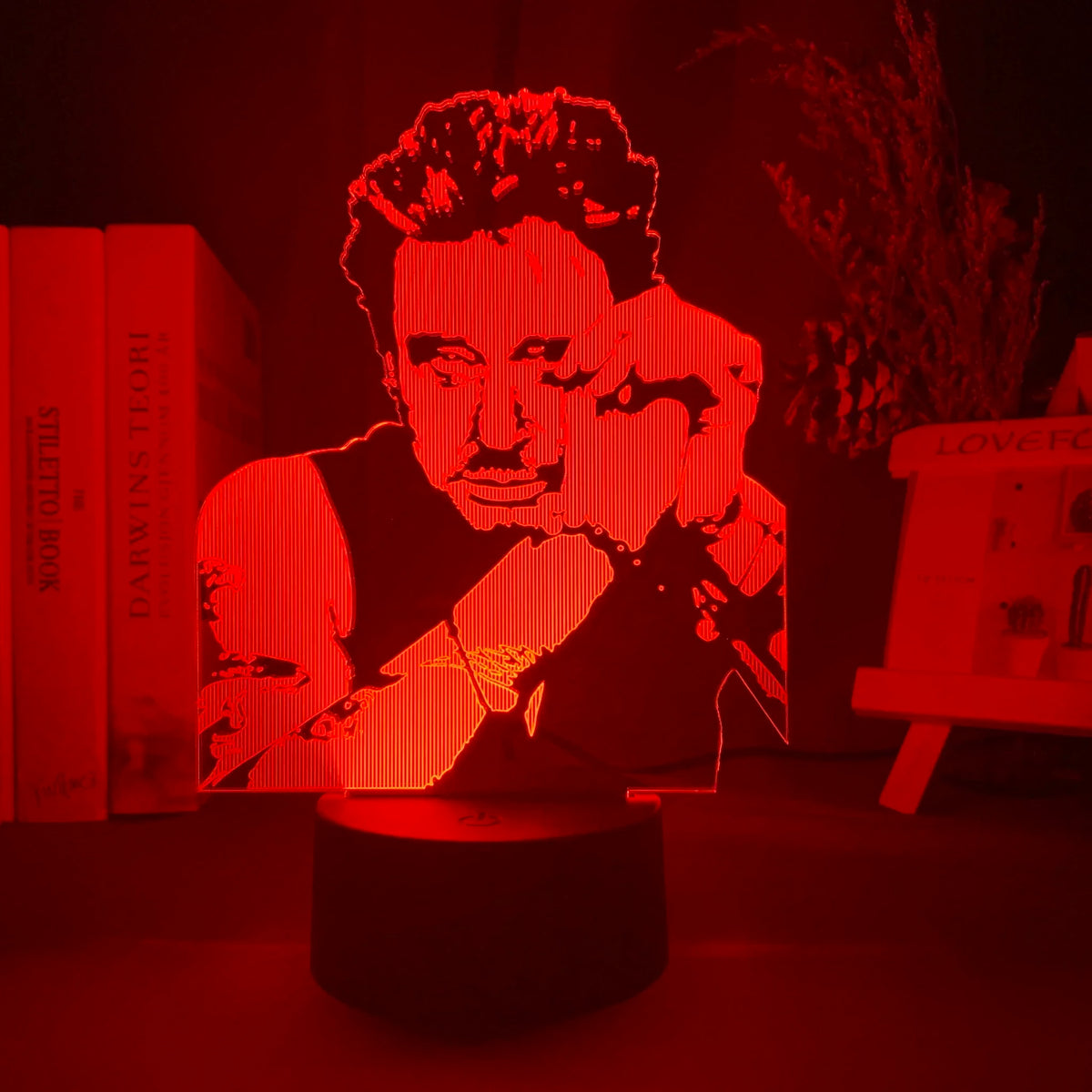 lampe nuit 3d portrait johnny hallyday veilleuse led couleur changeante telecommande usb