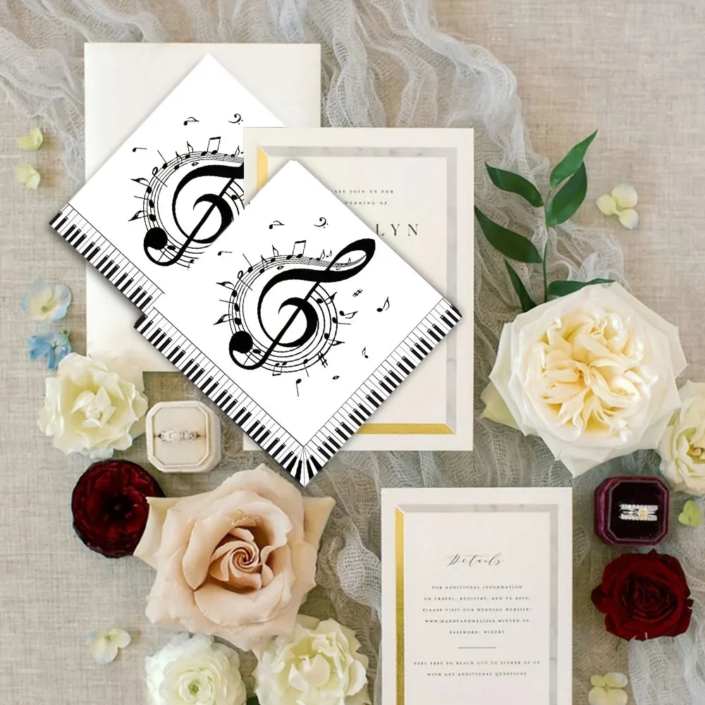 serviettes papier pliables motif musical notes clavier or festives pack 20pcs