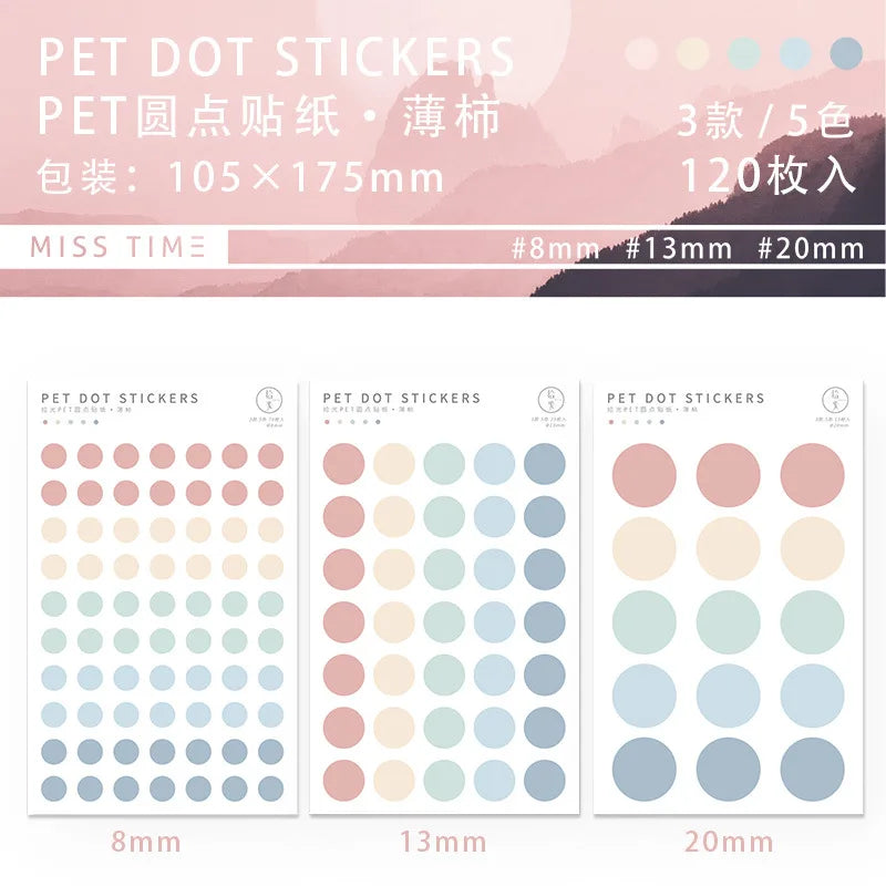 sticker rond minimaliste bleu rose gris blanc adhésif decoration journal 120pcs moderne unitaire