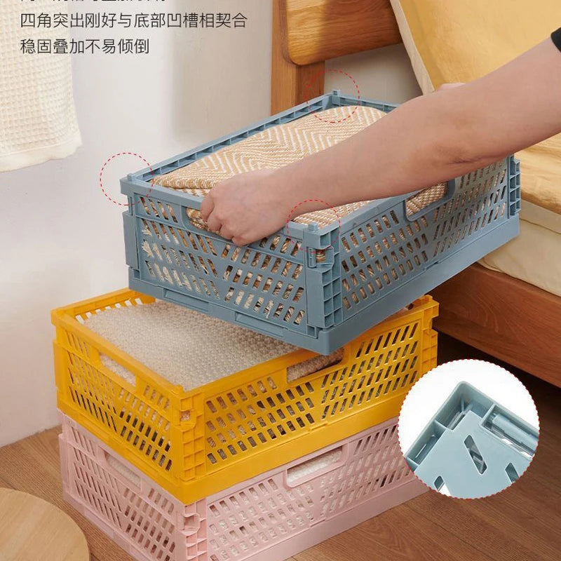 paniers pliables plastique bleu clair jaune rose vert pastel perforations modernes pratiques poignées