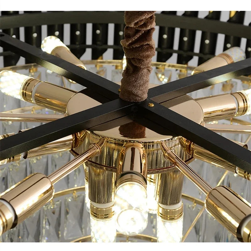 lustres cristal moderne luxueux chandelier noir or transparent led salon