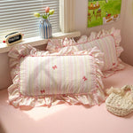 ensemble literie rose clair papillons brodés pièces housse taies d'oreiller doux romantique