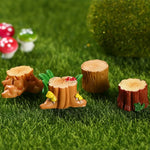 ornements résine tronc arbre miniature décoration paysagère cadeau artisanal pastoral champignons feuilles texture boisée