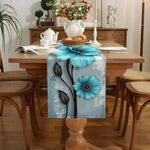 chemin table moderne floral bleu clair gris polyester imitation lin neutreintérieurhôtel