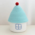 organisateur tissé main bleu blanc rouge rose vert fenêtre pompon suspension créatif maison miniature