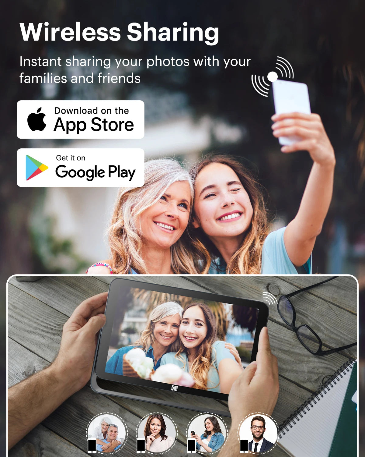 Cadre photo numérique WiFi 32 Go vue de dos