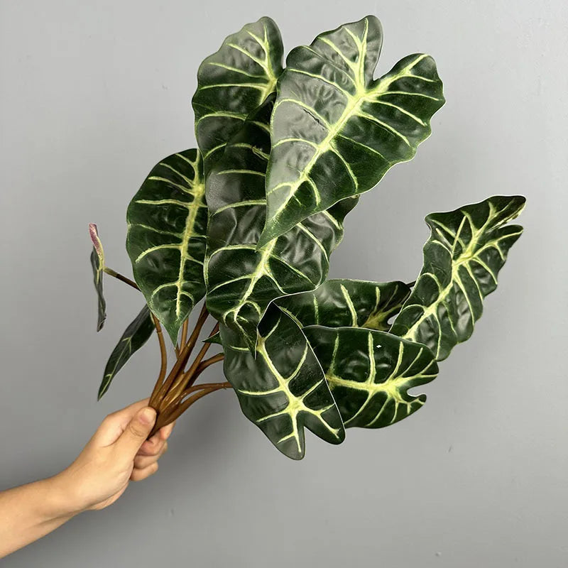 plantes artificielles decoration maison feuilles vert brun rouge veines blanches moderneintérieurDecorationFeuillesPlastique5pieces