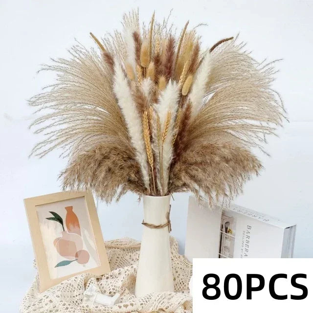 bouquet fleurs séchées pampas naturel rustique blanc beige marron décoration maison mariage anniversaire fête